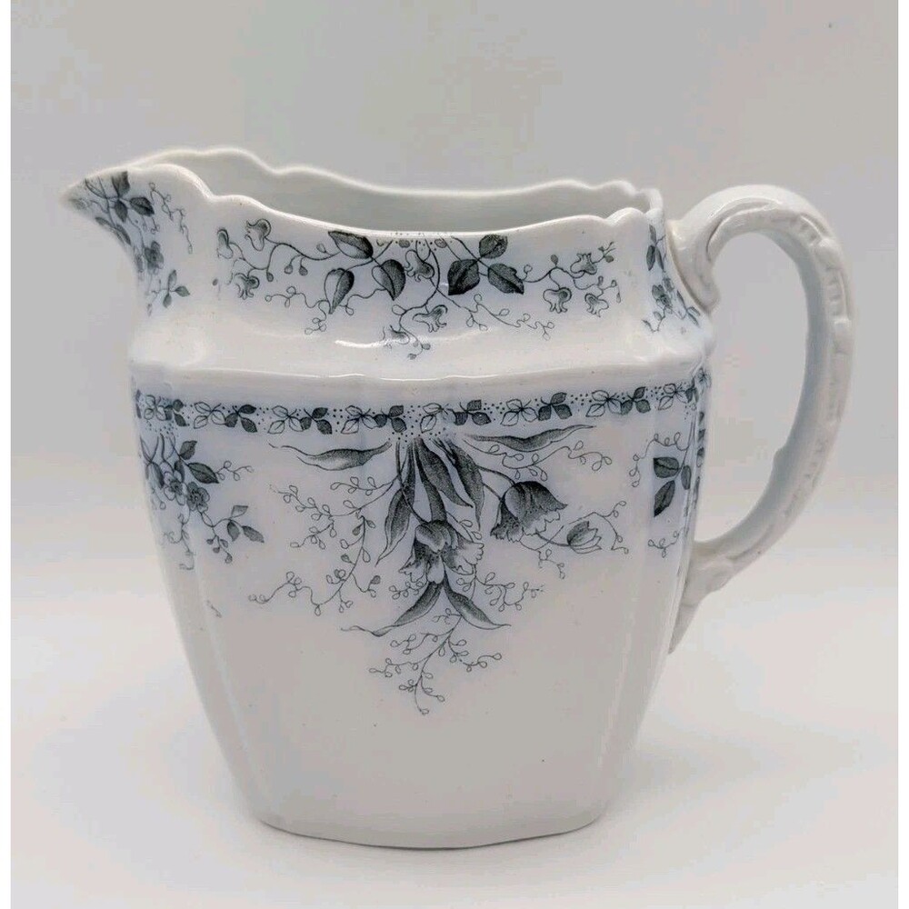 Vtg Alfred Meakin Floral Transferware Pitcher Vase Blue White